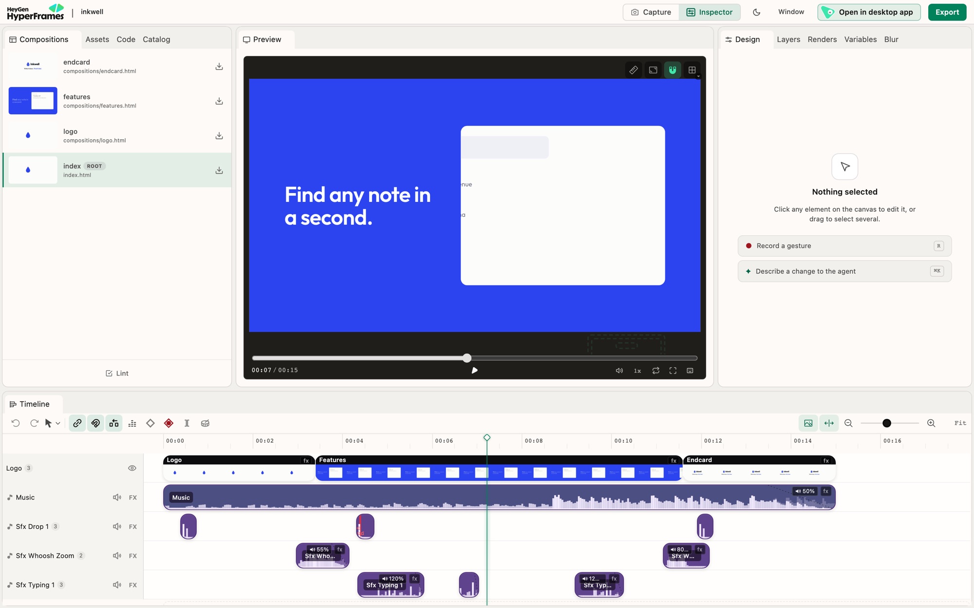 Giao diện HyperFrames Studio với khung xem trước và timeline chỉnh sửa video; ảnh từ repo HeyGen